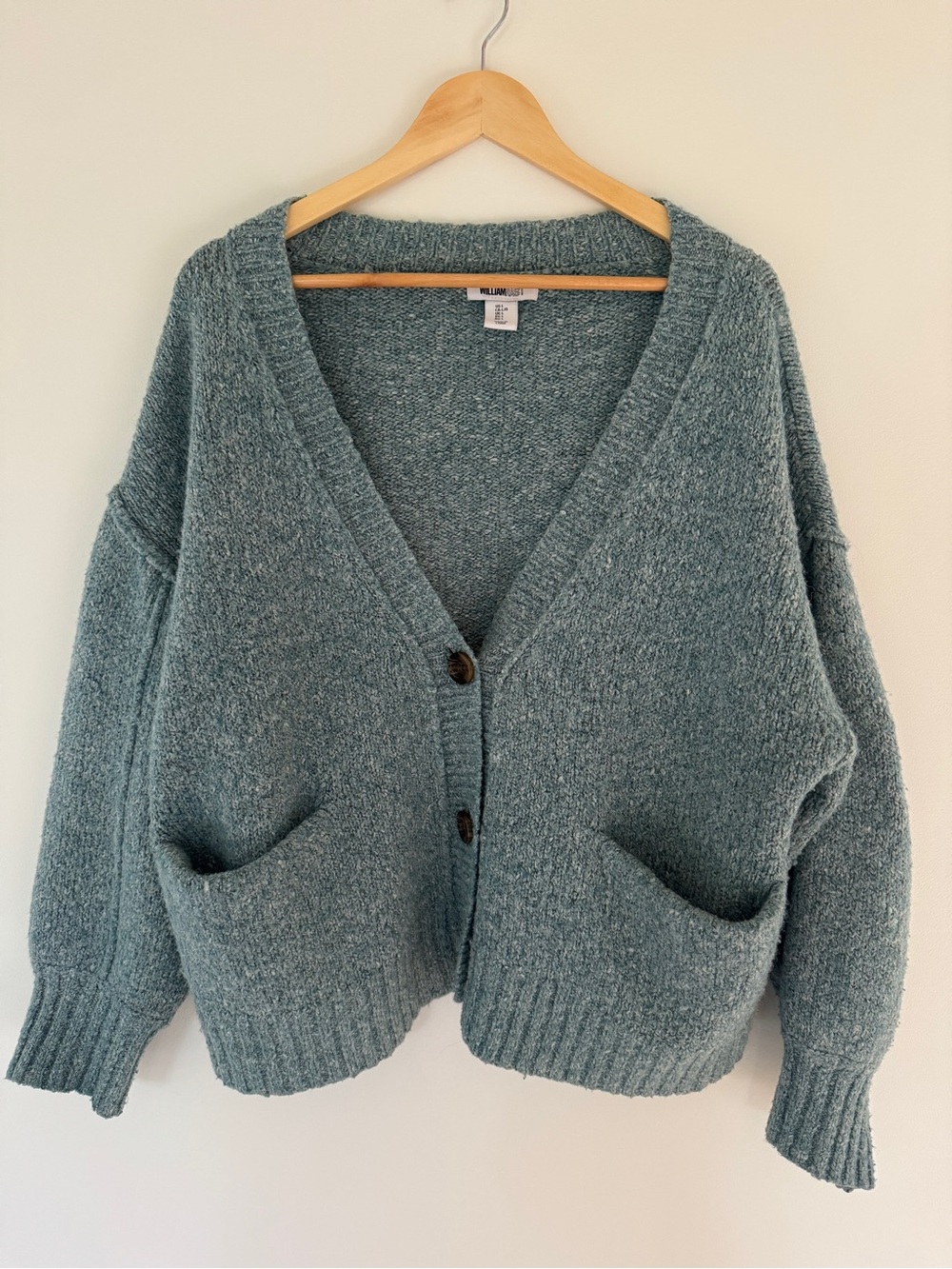 William Rast Dusty Teal V-Neck Button Pocket Cardigan